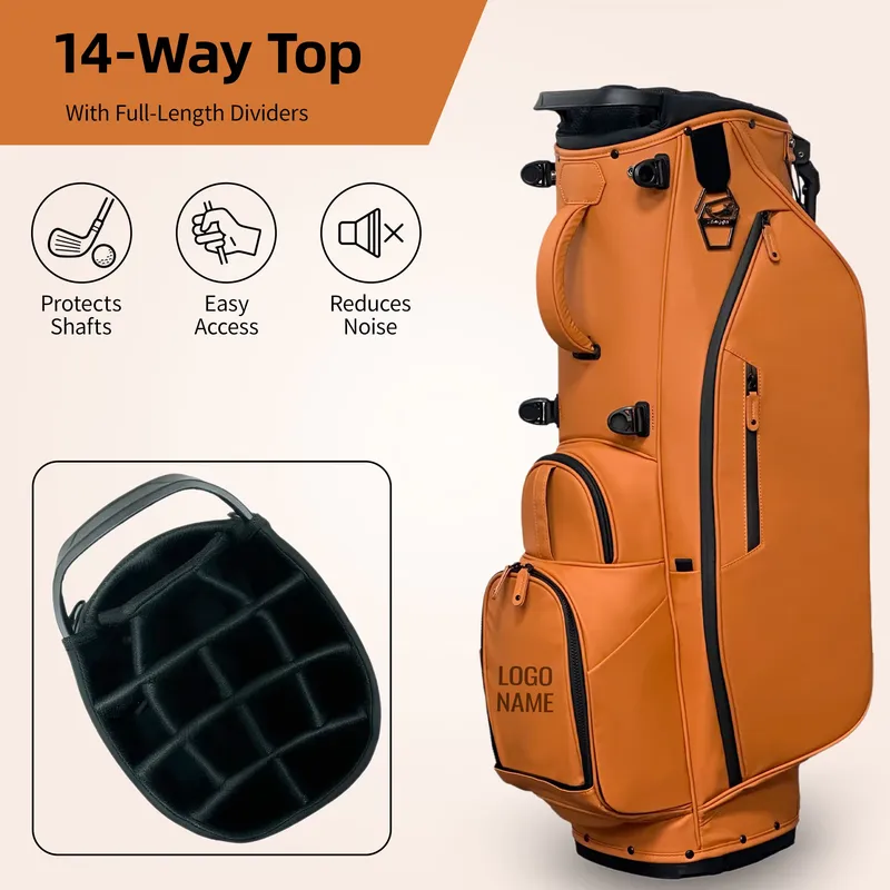 Golf Equipment Logos - ASLゴルフスタンドバッグ 防水PUレザー 大容量 取り外し可能なポケット カスタムロゴ 耐久性のあるゴルフ用品アクセサリー