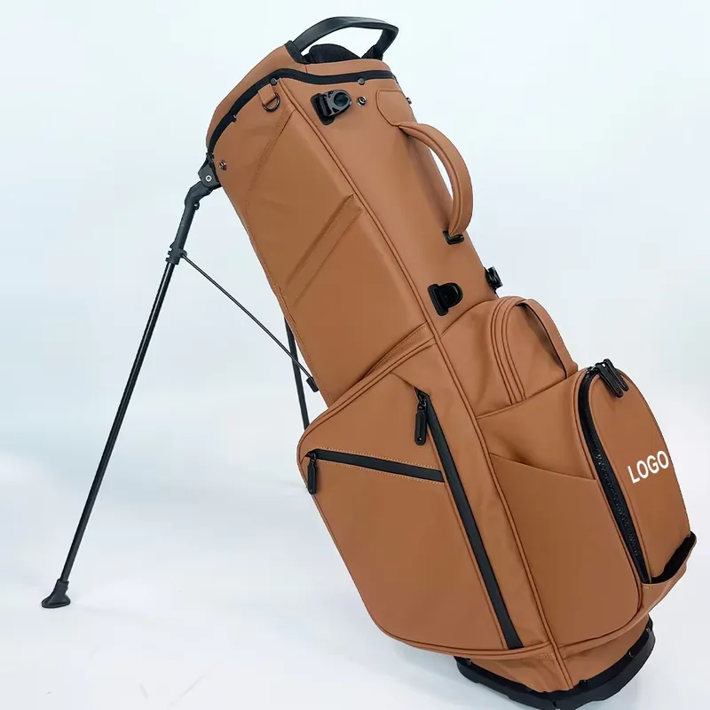 Golf Equipment Logos - カスタムロゴ刺繍ゴルフスタンドバッグPUレザーブラウンサンデーゴルフバッグ軽量ポータブルスポーツゴルフ用品