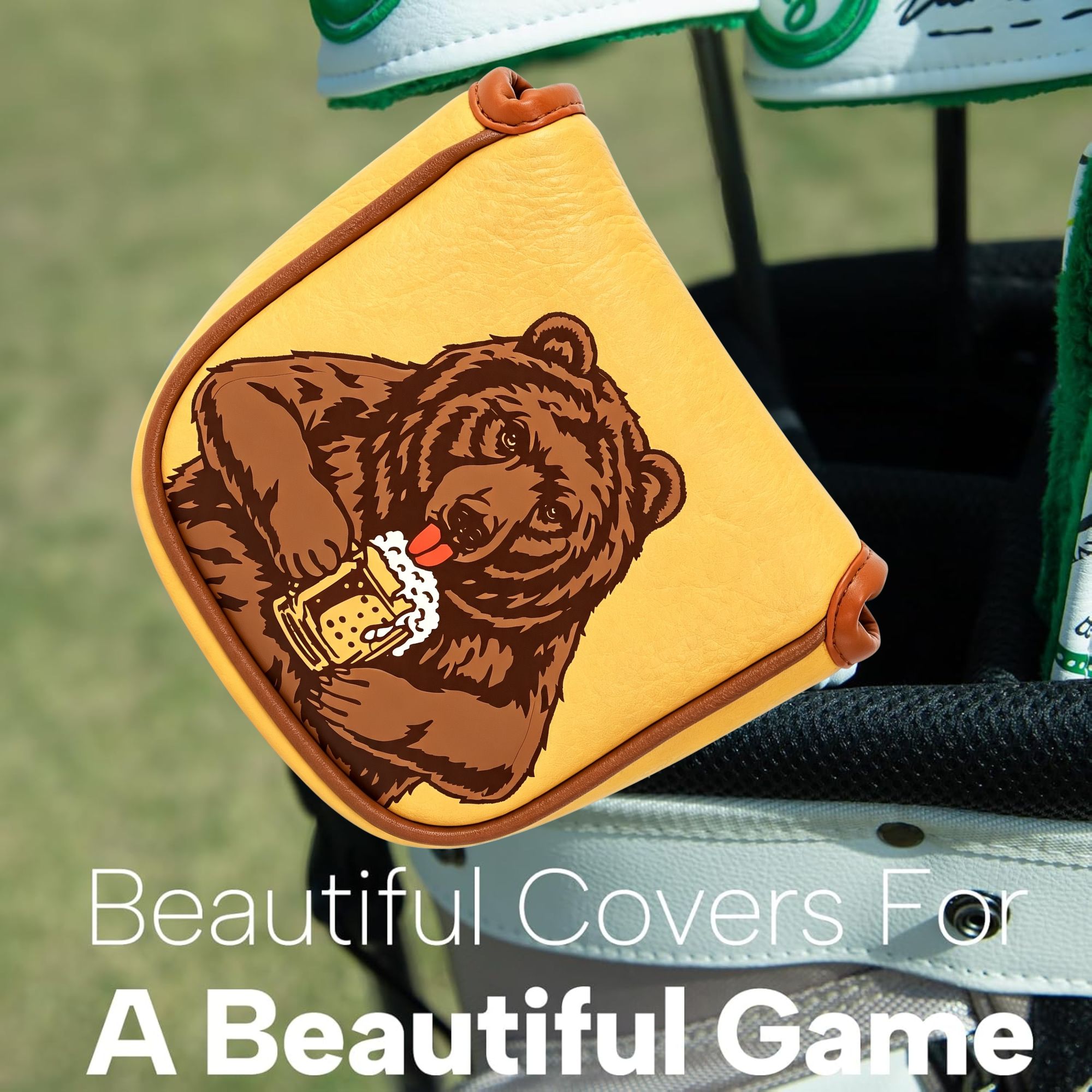 スカル刺繍ゴルフマレットパターヘッドカバー ビールベアデザイ - Golf Equipment And Accessories のレビューと価格