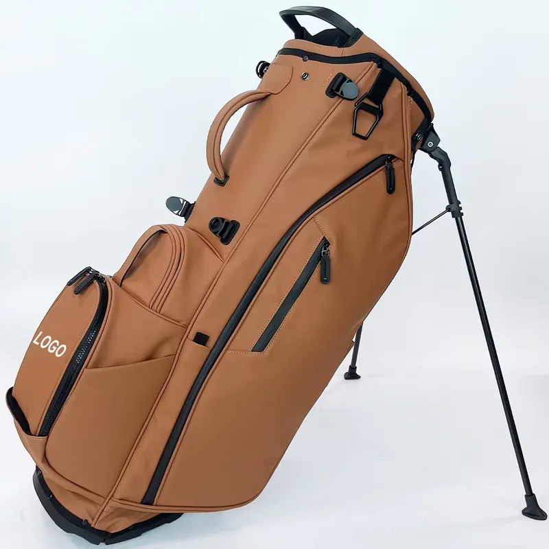 カスタムロゴ刺繍ゴルフスタンドバッグPUレザーブラウンサンデ - Golf Equipment Logos のレビューと価格