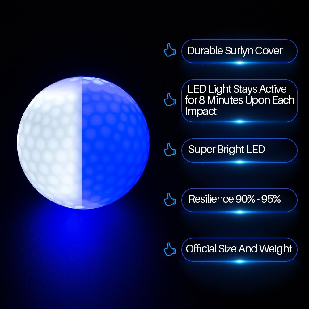 暗闇で光るゴルフボール、LEDライトアップゴルフボール、夜間 - Golf Equipment Gifts のレビューと価格